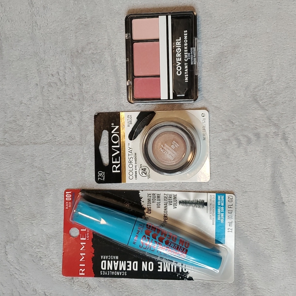 Rimmel Mascara/Revlon Eye Shadow/ Covergirl Blush On All Brand New 3in1